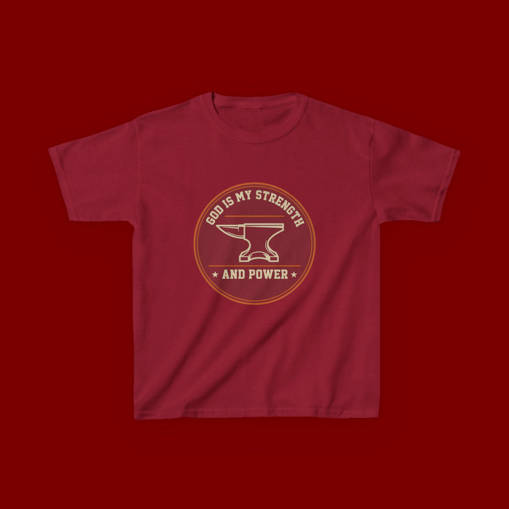 Kids Tee — "God Is My Strength and Power" Anvil & Anvil-Forge Christian Youth Shirt