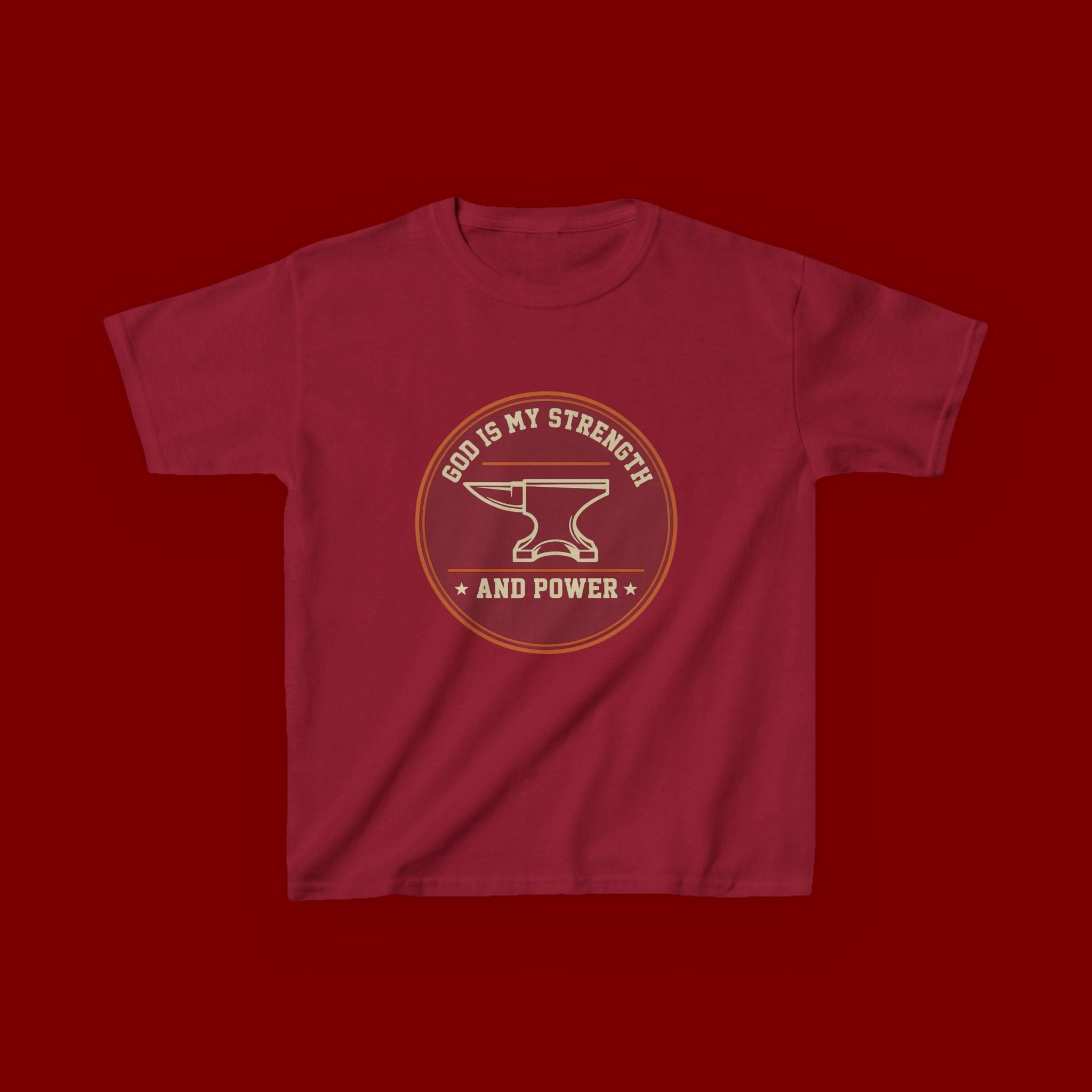 Kids Tee — "God Is My Strength and Power" Anvil & Anvil-Forge Christian Youth Shirt