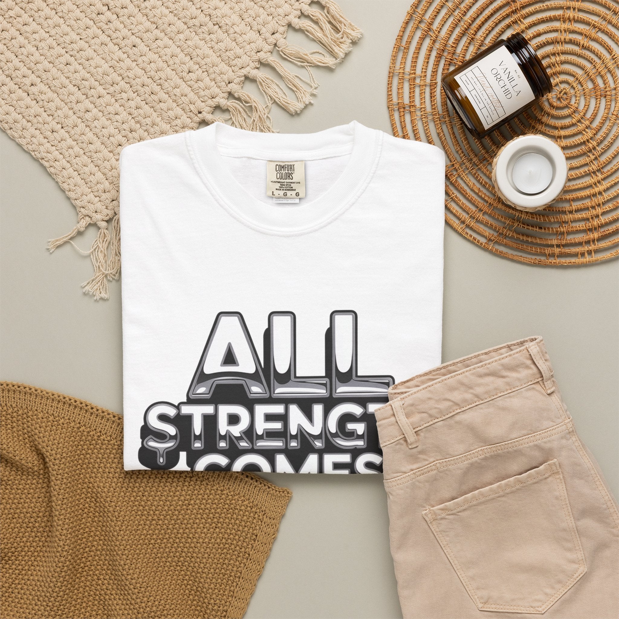 All Strength Comes From God T-Shirt — Christian Faith Graphic Tee