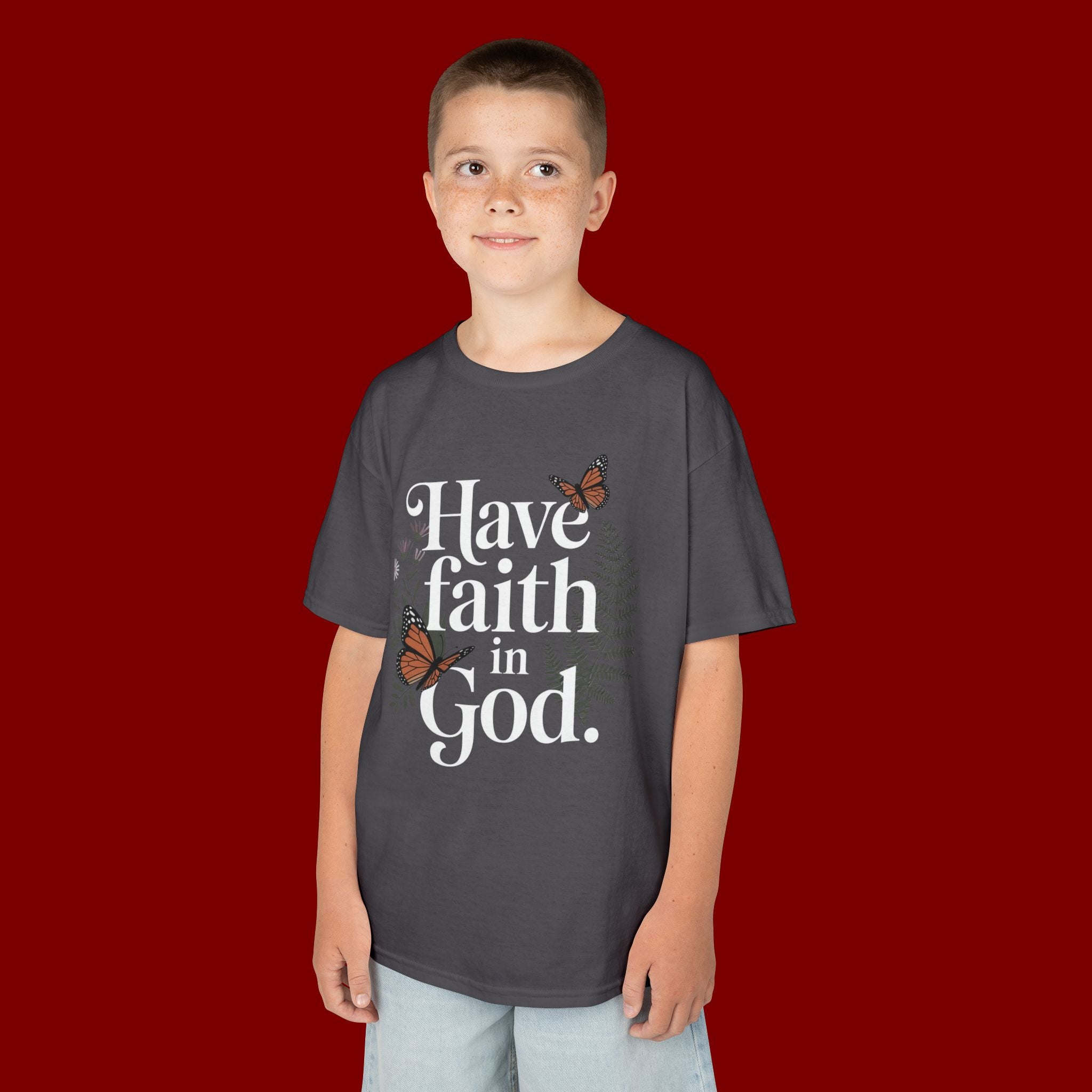 Kids Tee — "Have Faith in God" Floral Christian Youth T‑Shirt