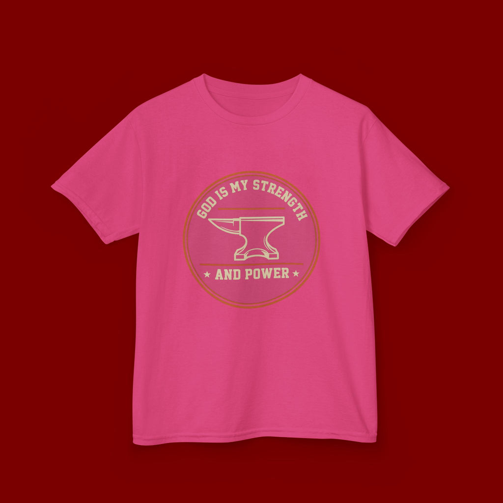 Kids Tee — "God Is My Strength and Power" Anvil & Anvil-Forge Christian Youth Shirt