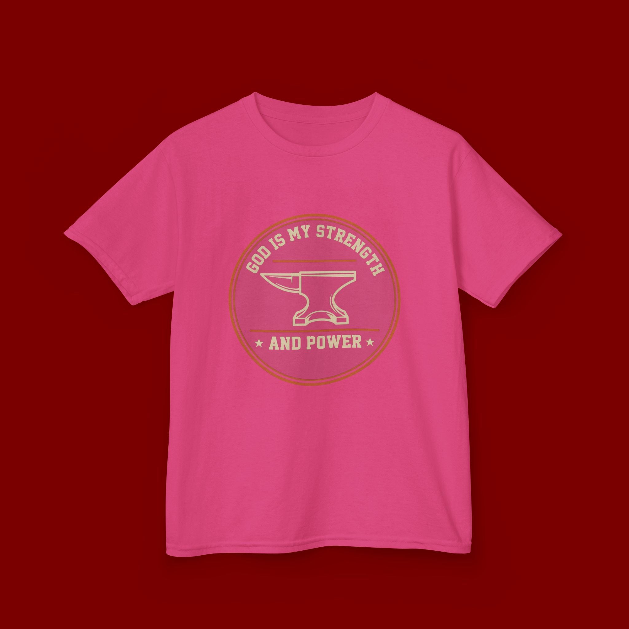 Kids Tee — "God Is My Strength and Power" Anvil & Anvil-Forge Christian Youth Shirt