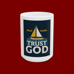 Trust God Sailboat Mug — "Pray, Work, Trust God" Inspirational Ceramic Coffee Cup (11oz/15oz)