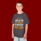Kids Tee - "God Is the Top Priority in Whatever We Do" Faith Mountain Graphic