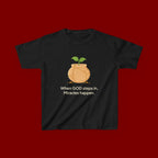 Kids Tee — "When GOD steps in, Miracles happen." Inspirational Christian T‑Shirt with Sprout Pot Design