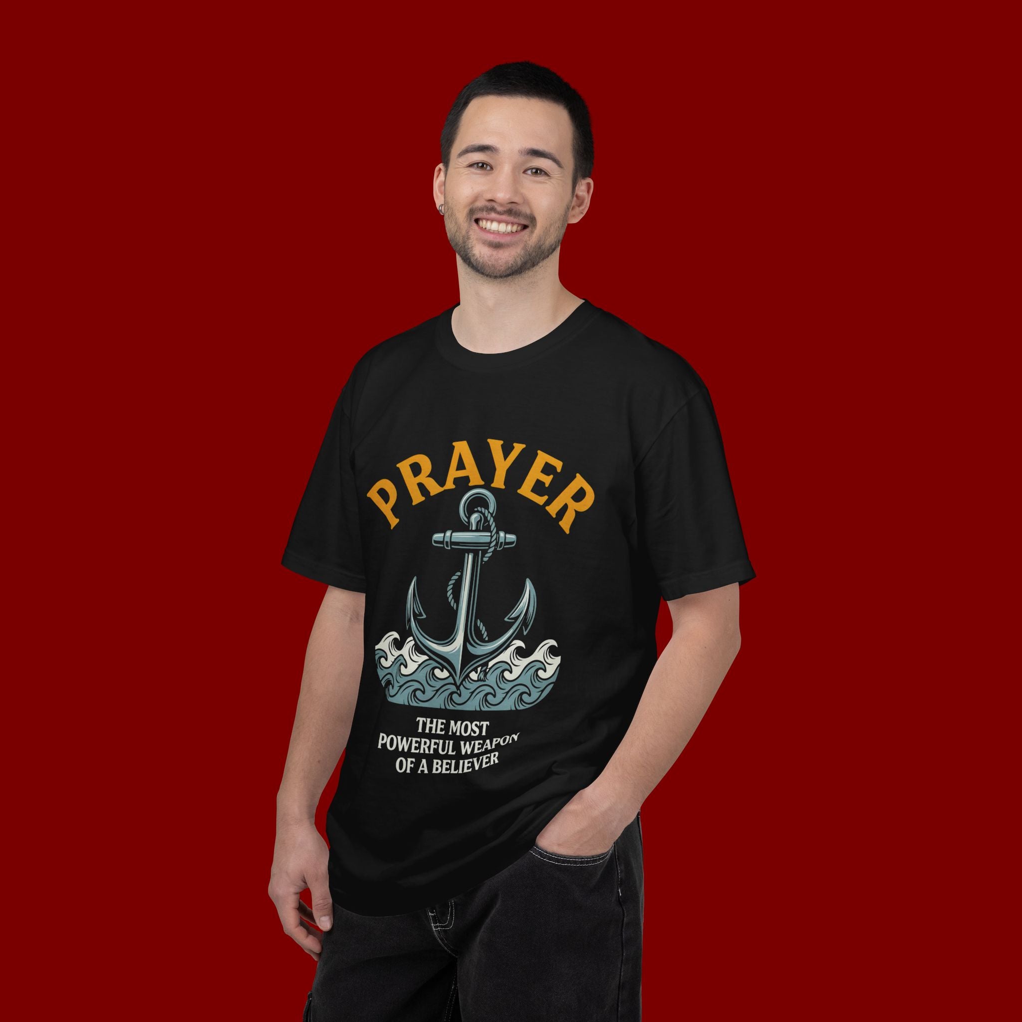 Prayer Anchor T-Shirt — "Prayer: The Most Powerful Weapon of a Believer" Christian Faith Tee