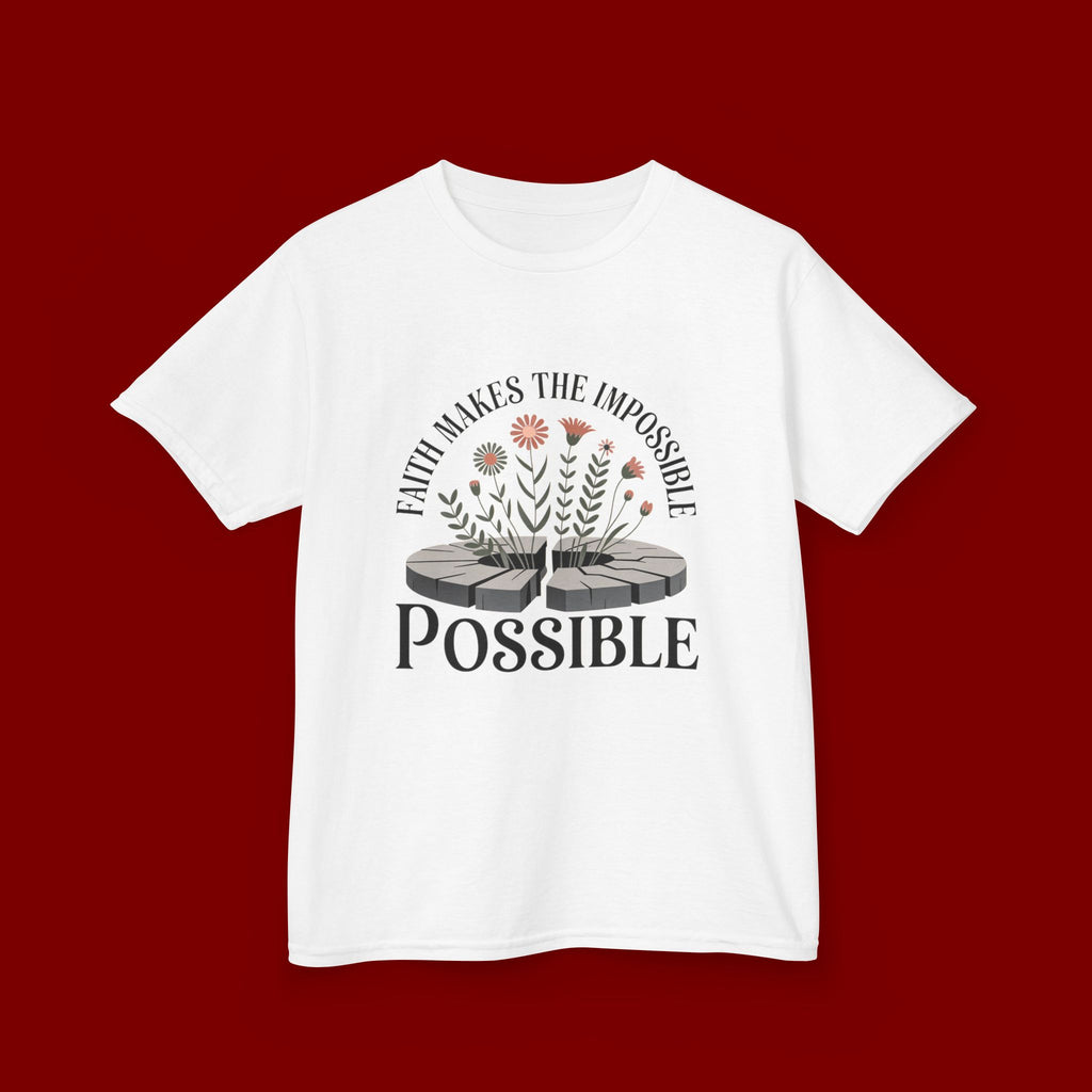 Kids Tee — “Faith Makes the Impossible Possible” Floral Inspirational Shirt