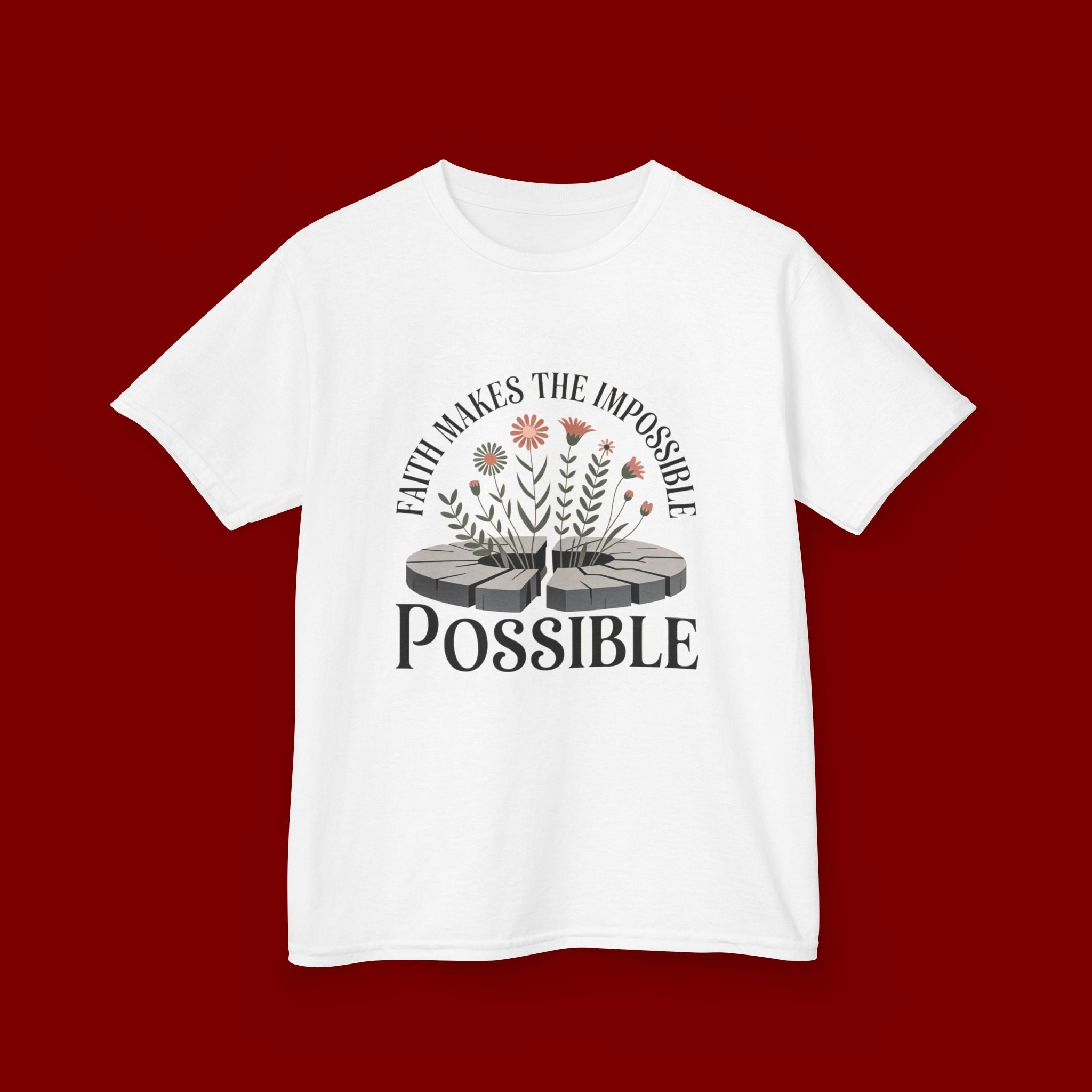 Kids Tee — “Faith Makes the Impossible Possible” Floral Inspirational Shirt