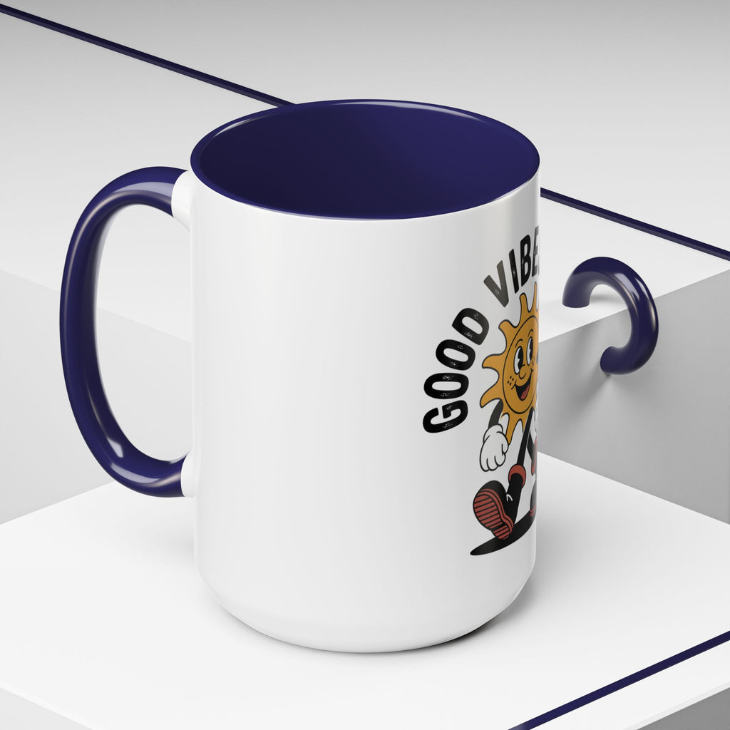 Good Vibes Only Coffee Mug - Retro Sun Cartoon Accent Mug (11/15oz)