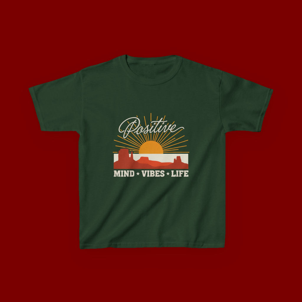 Kids T-Shirt - "Positive" Retro Sunrise Tee (Mind • Vibes • Life)