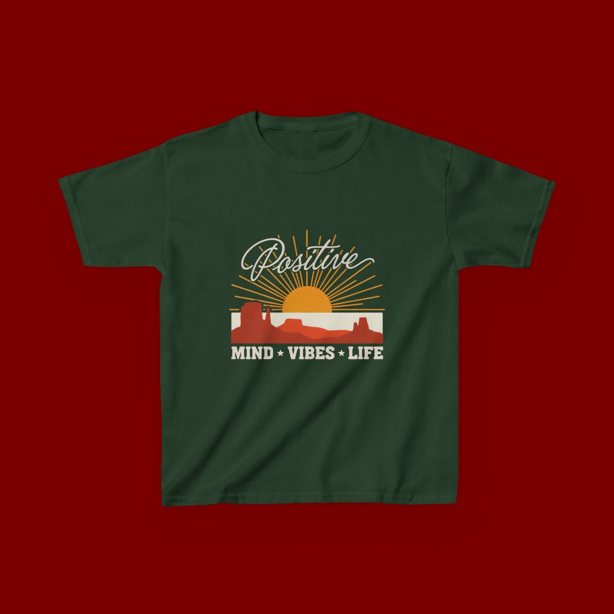 Kids T-Shirt - "Positive" Retro Sunrise Tee (Mind • Vibes • Life)