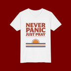 Youth Tee — "Never Panic Just Pray" Retro Sunset Kids T-Shirt