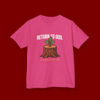 Return to God Kids T-Shirt – Tree Stump with Sprout, “It’s Never Too Late” Inspirational Youth Tee