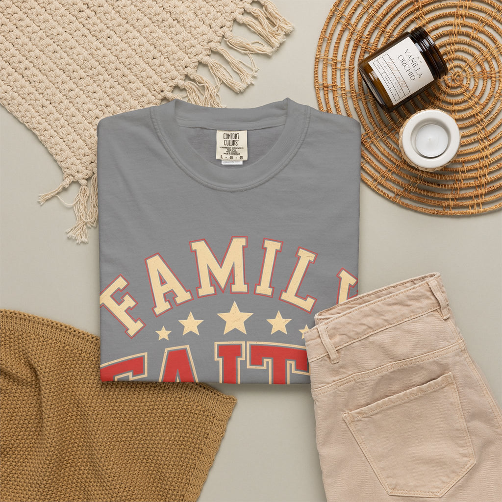 Family Faith Friends T-Shirt — Patriotic American Flag Tee
