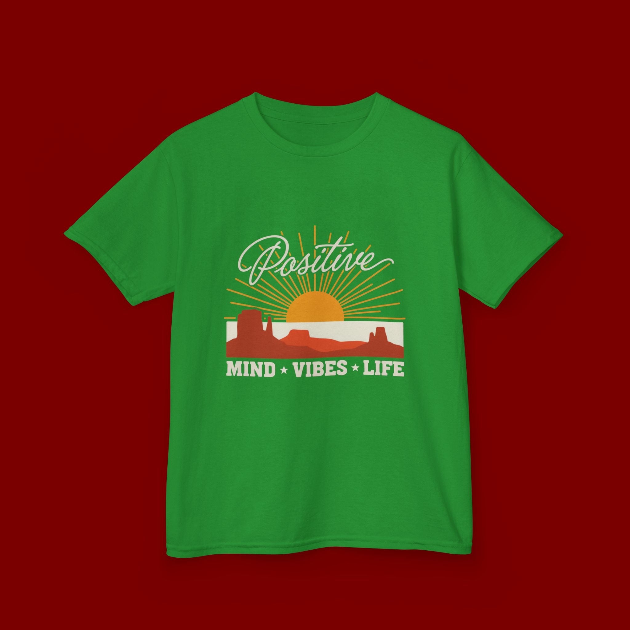 Kids T-Shirt - "Positive" Retro Sunrise Tee (Mind • Vibes • Life)