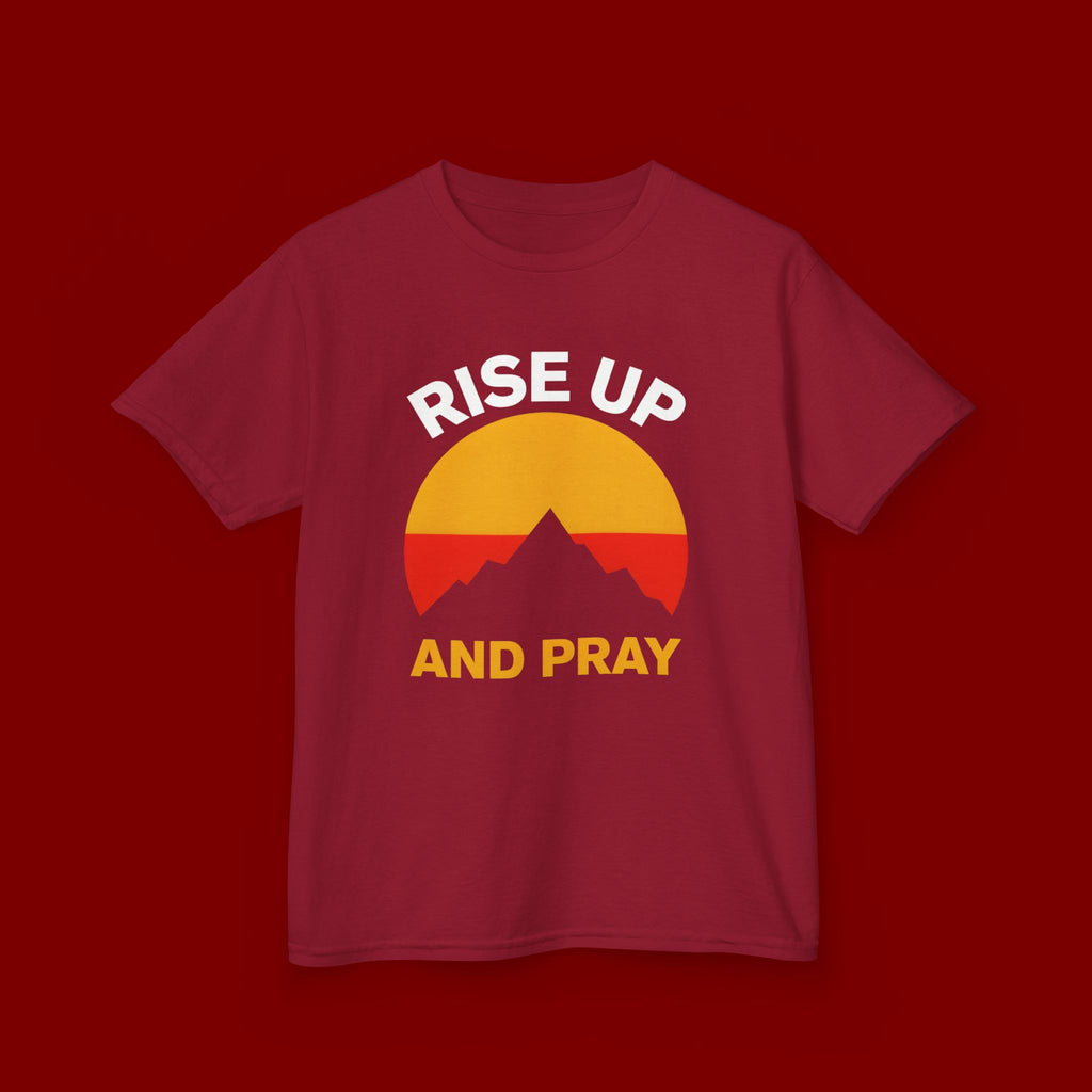 Kids Tee — "Rise Up and Pray" Mountain Sunrise Faith T‑Shirt