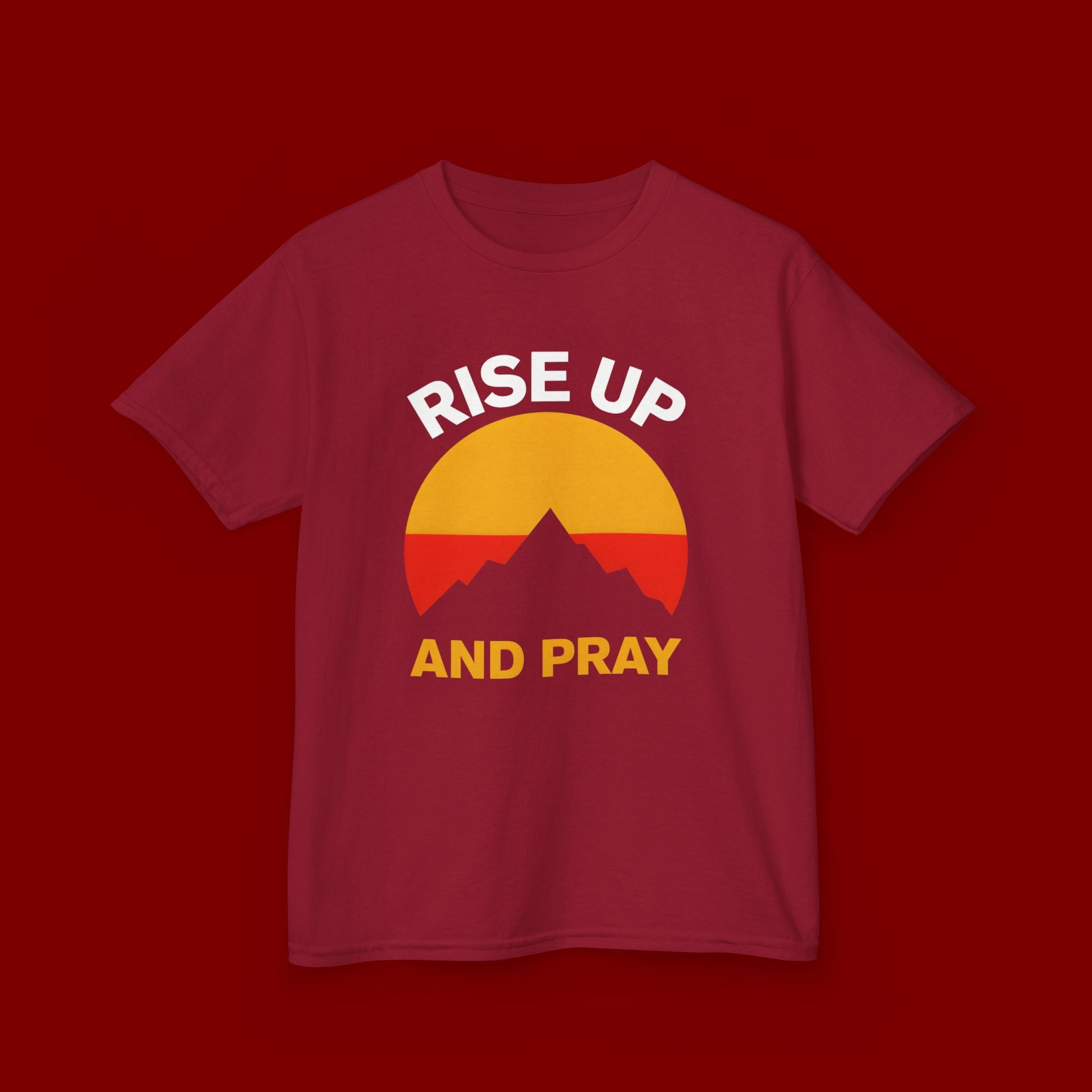 Kids Tee — "Rise Up and Pray" Mountain Sunrise Faith T‑Shirt