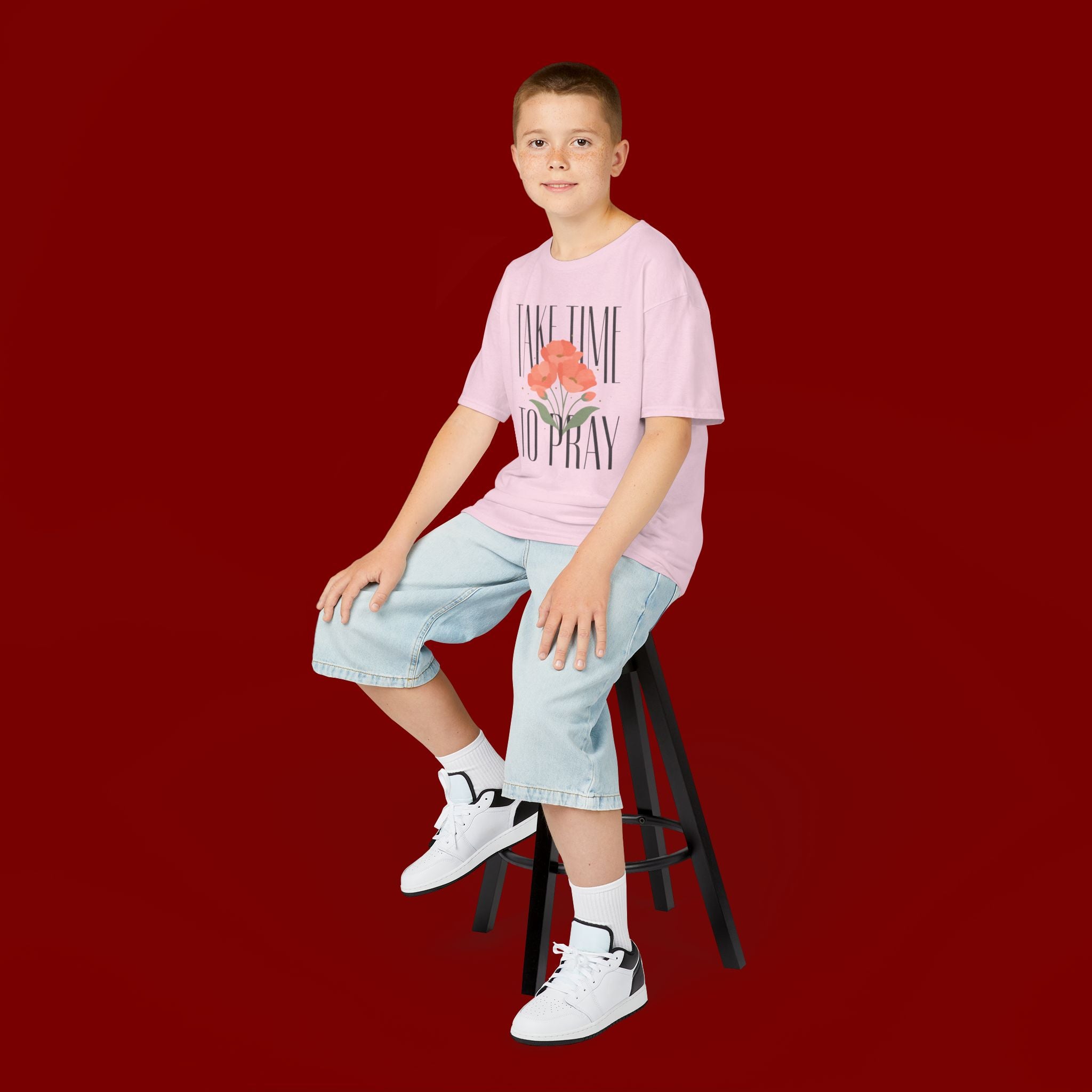 Kids Tee — "Take Time to Pray" Floral Christian Shirt