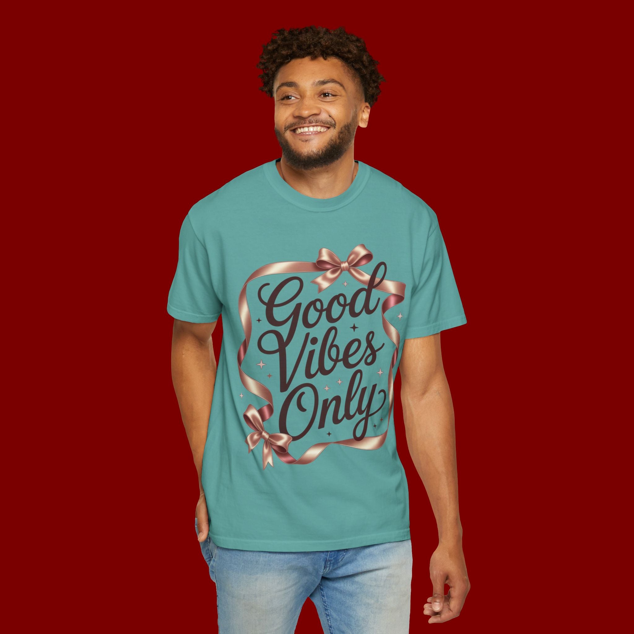 Good Vibes Only T-Shirt — Positive Message Graphic Tee with Ribbon Design