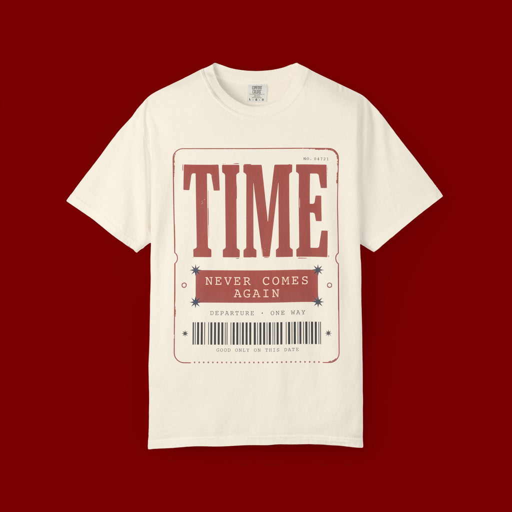 TIME Never Comes Again T-Shirt — Vintage Ticket Graphic Tee