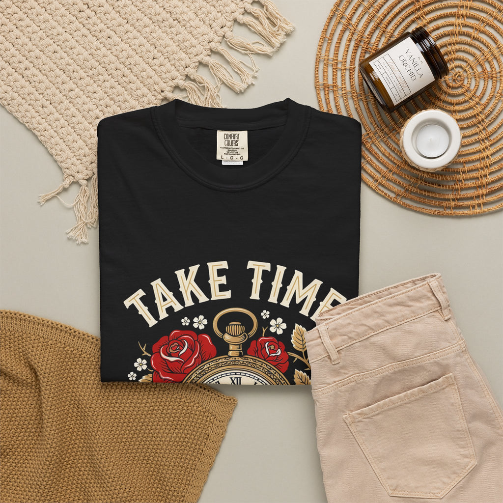 Take Time to Pray T‑Shirt — Vintage Pocket Watch & Roses Spiritual Tee