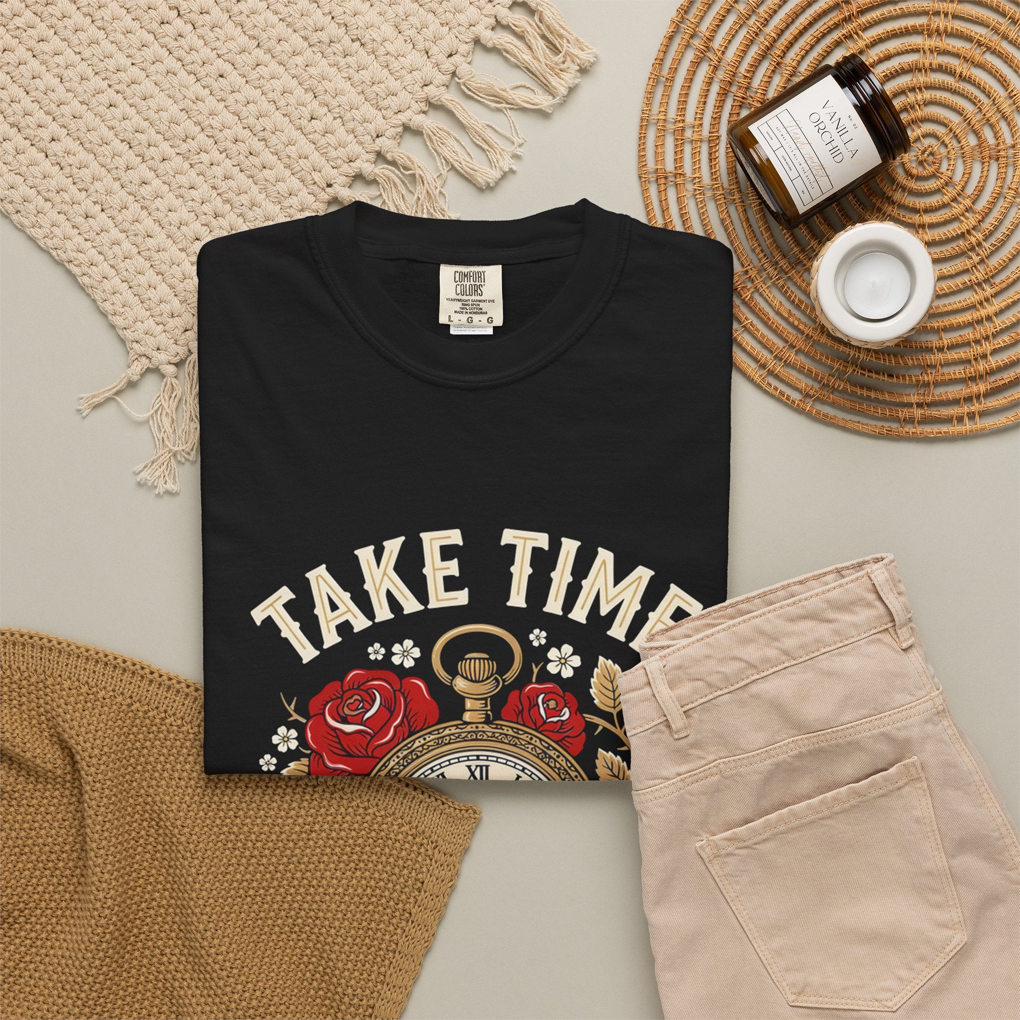Take Time to Pray T‑Shirt — Vintage Pocket Watch & Roses Spiritual Tee