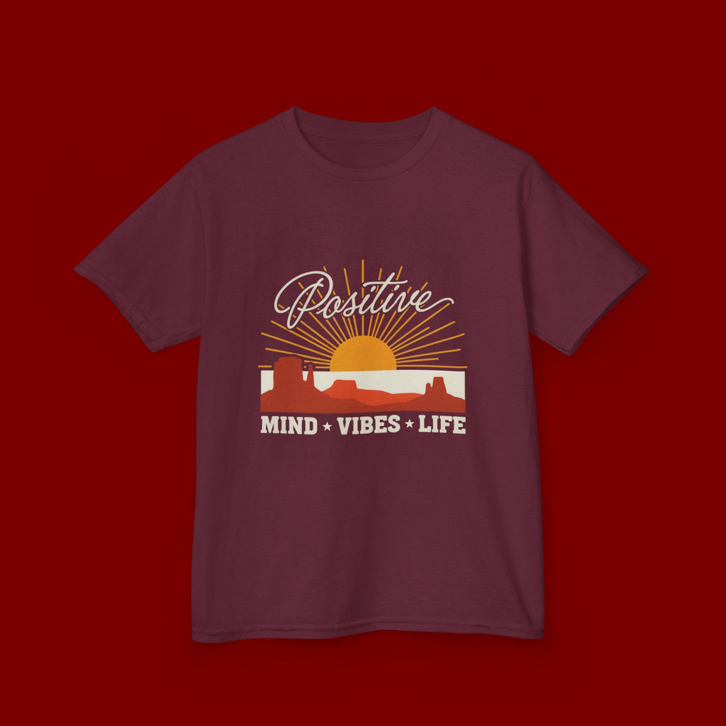 Kids T-Shirt - "Positive" Retro Sunrise Tee (Mind • Vibes • Life)
