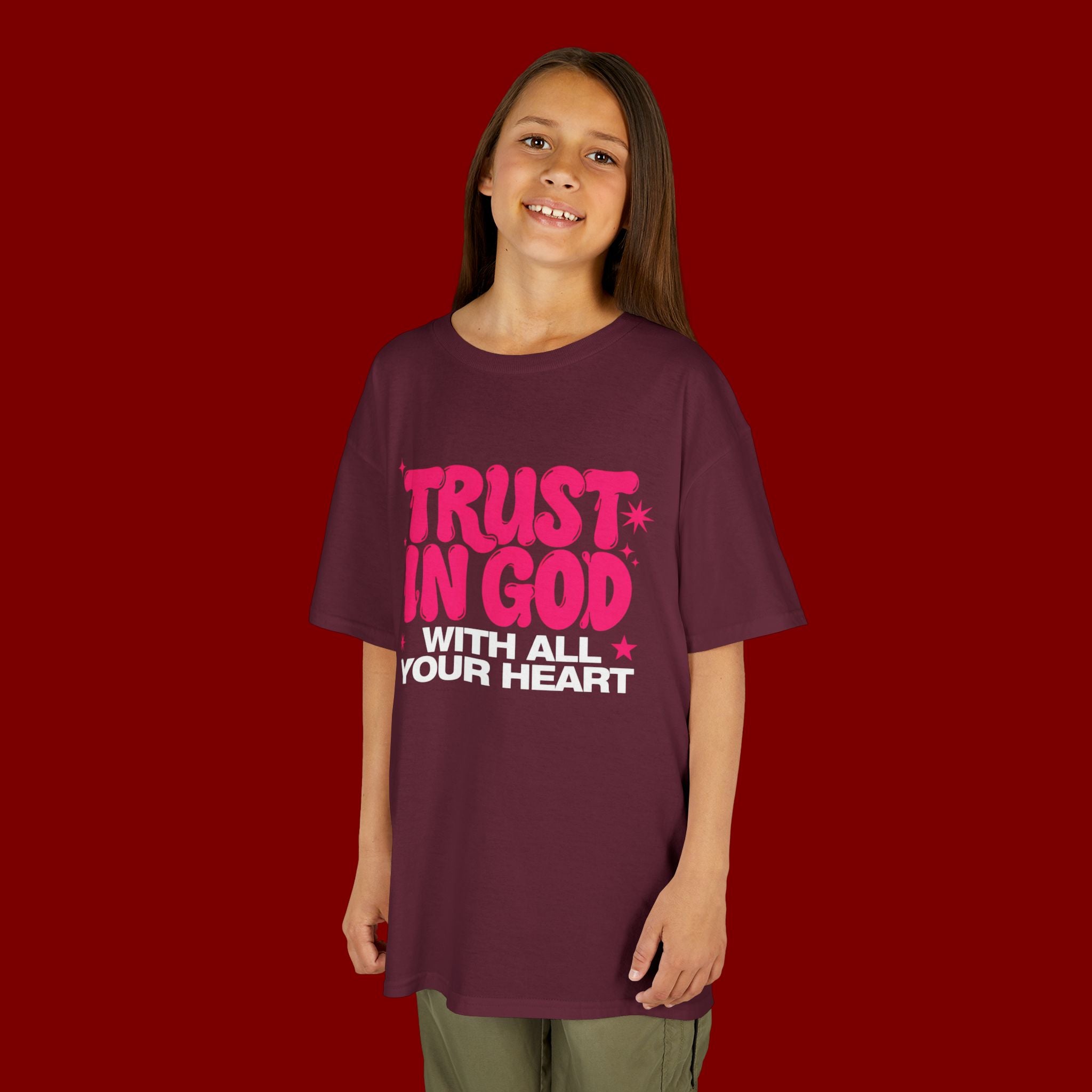 Kids Tee — "Trust in God" Pink Faith Graphic Shirt