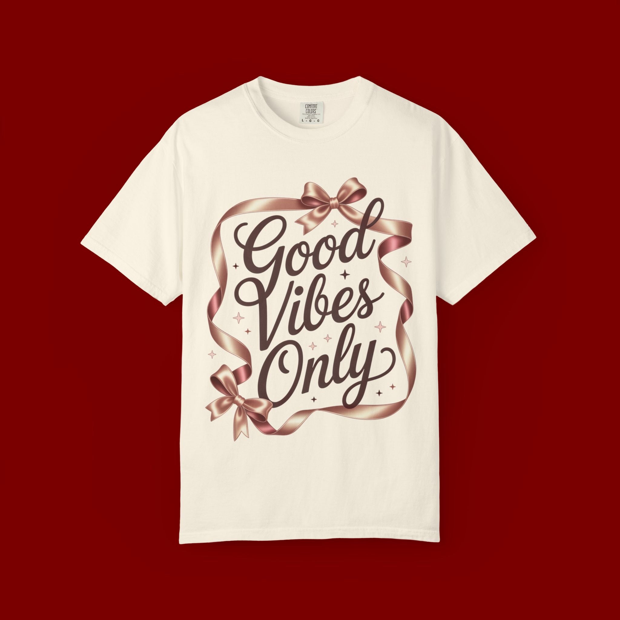 Good Vibes Only T-Shirt — Positive Message Graphic Tee with Ribbon Design
