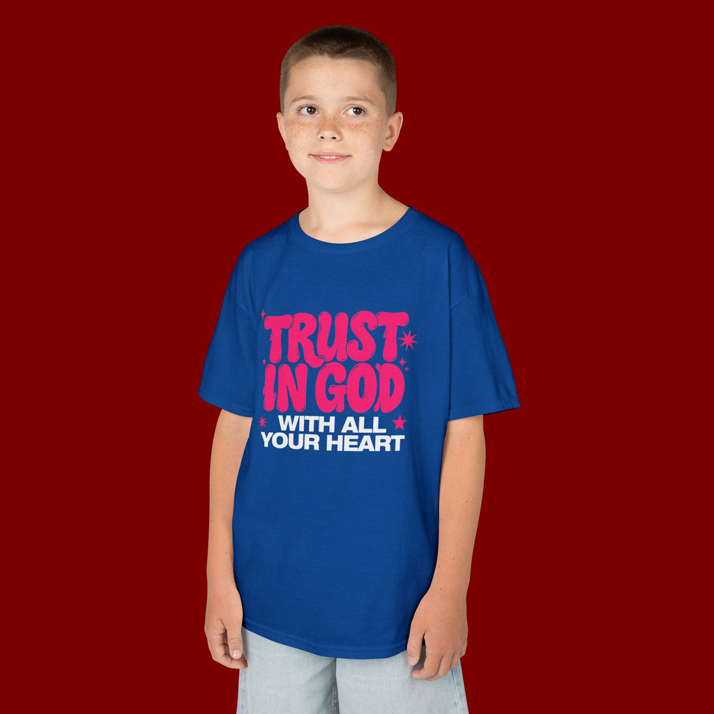 Kids Tee — "Trust in God" Pink Faith Graphic Shirt