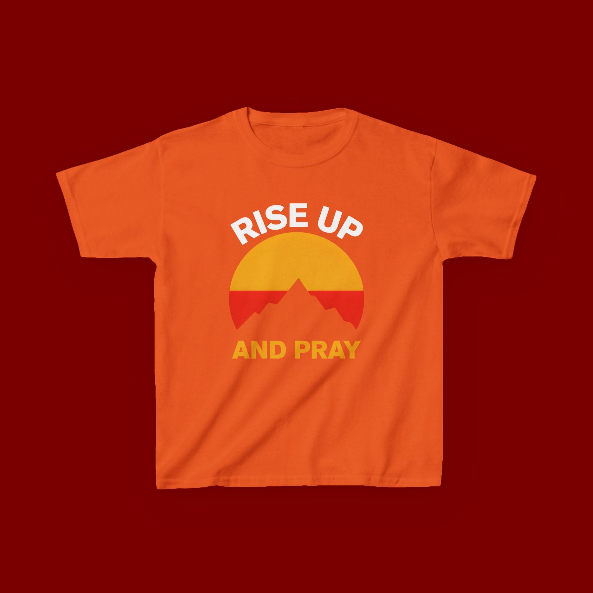 Kids Tee — "Rise Up and Pray" Mountain Sunrise Faith T‑Shirt