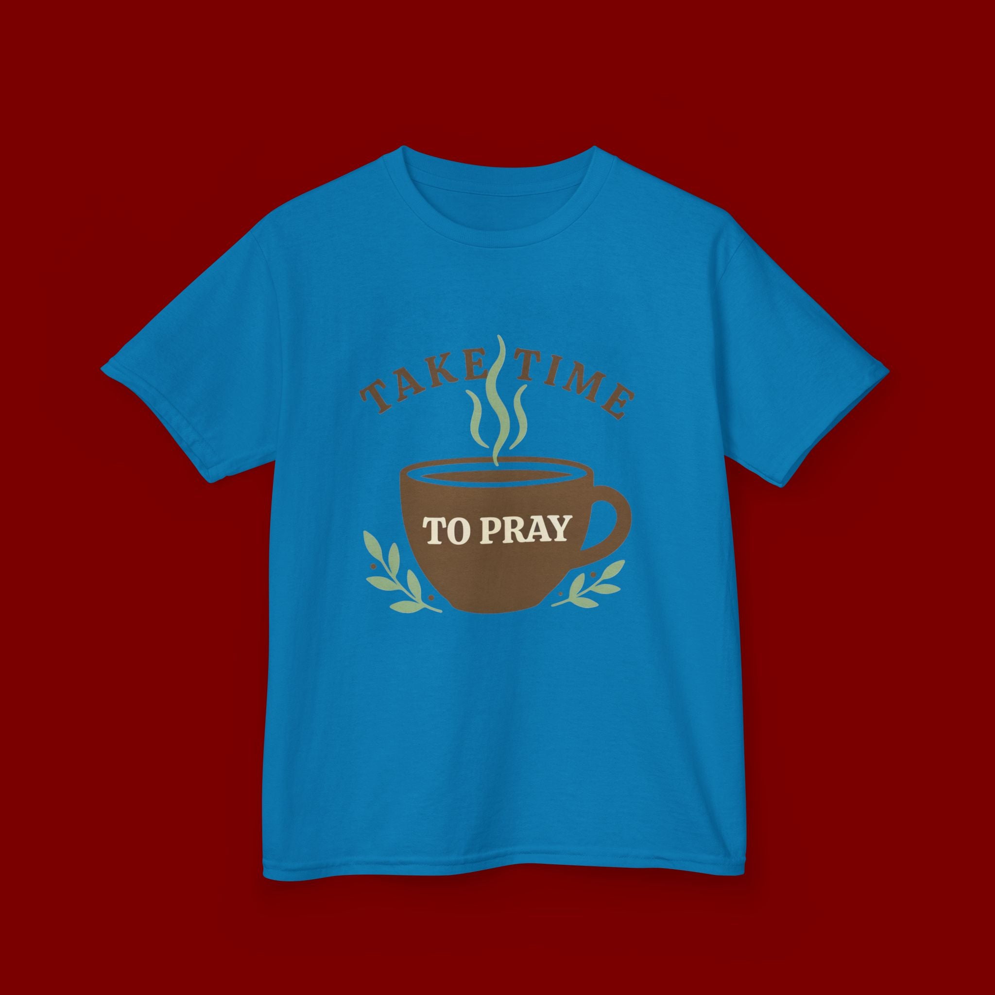 Kids Tee — "Take Time to Pray" Coffee Cup Faith Graphic