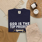 God Is The Top Priority T-Shirt — Faith Christian Inspirational Tee with Hourglass Design