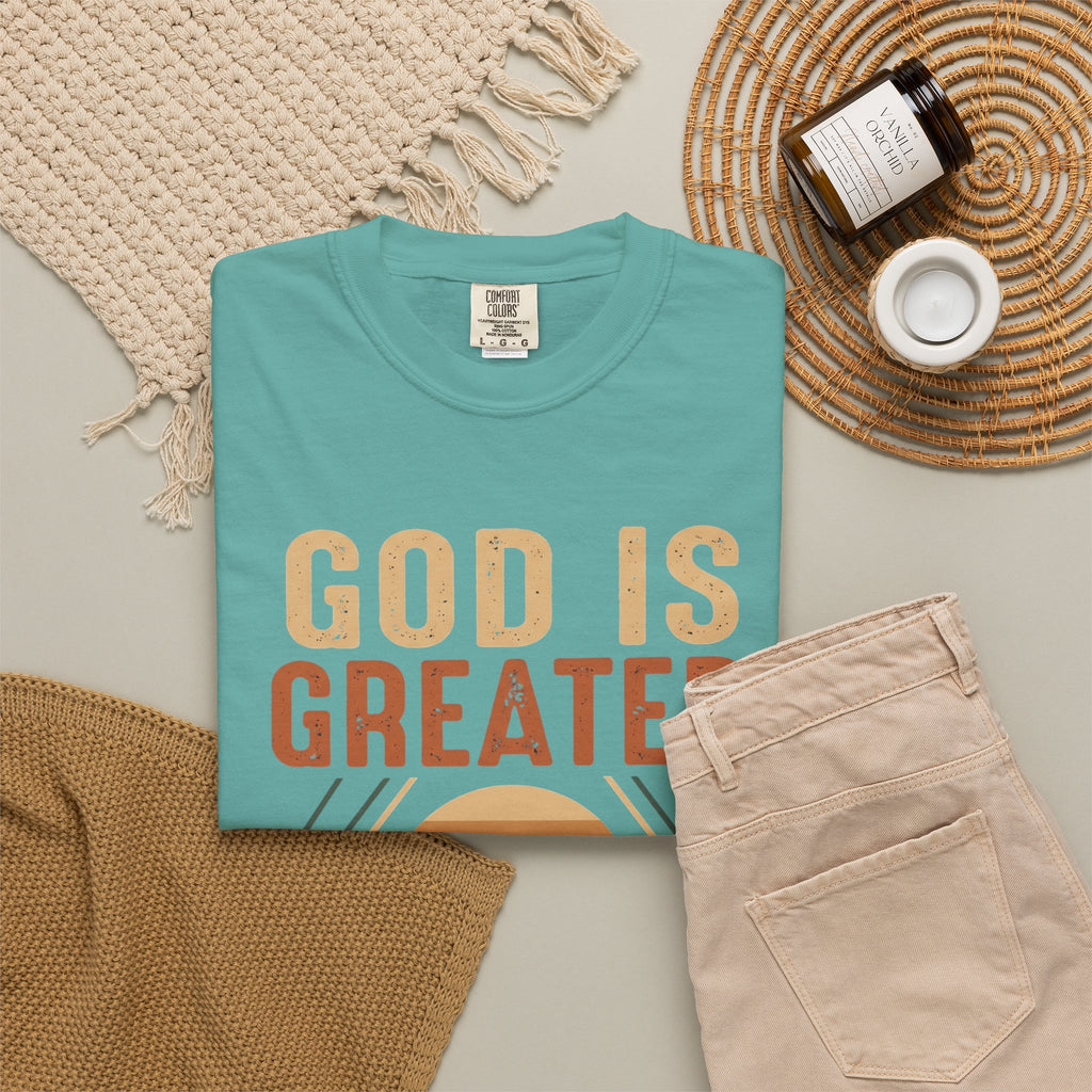 God Is Greater Mountain T-Shirt — Christian Faith Graphic Tee
