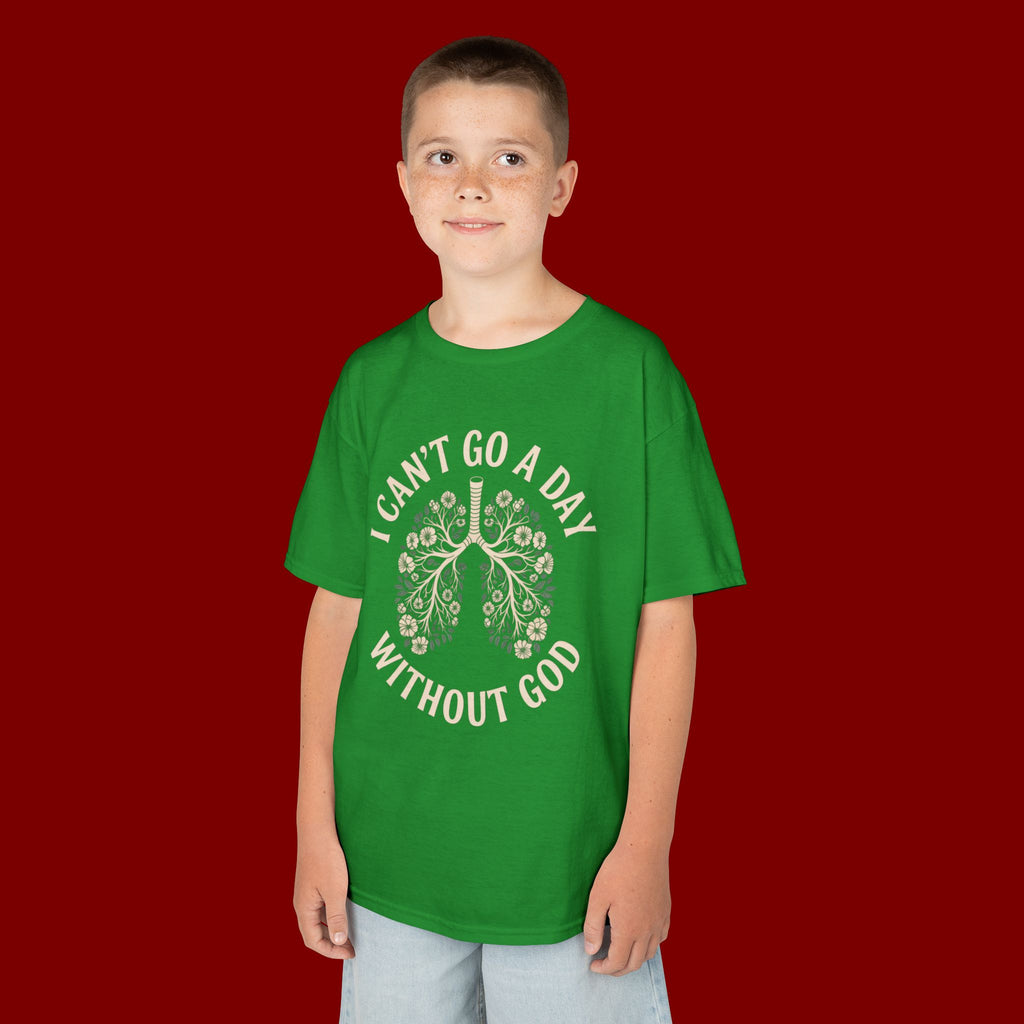 Kids T-Shirt – "I Can't Go a Day Without God" Floral Lungs Christian Tee