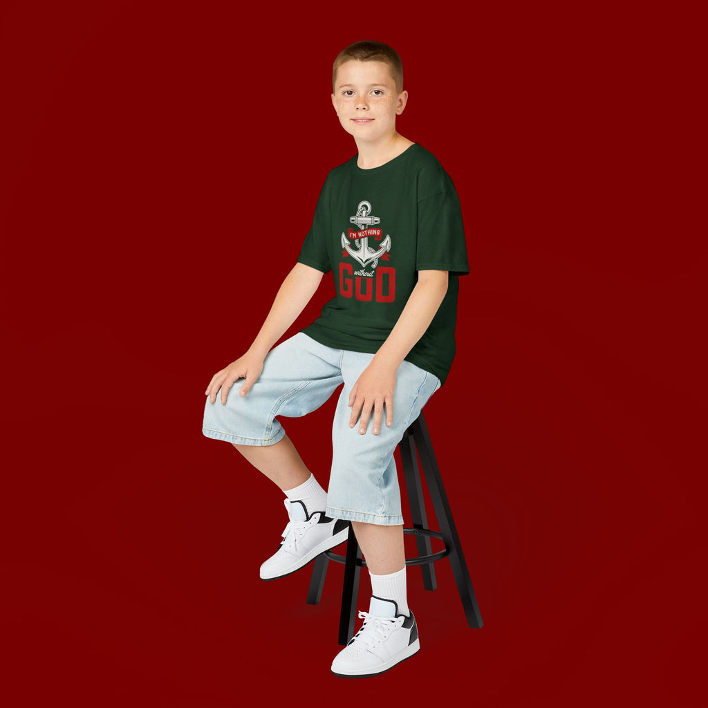 Kids Anchor T‑Shirt – "I'm Nothing Without God" Christian Tee for Boys & Girls