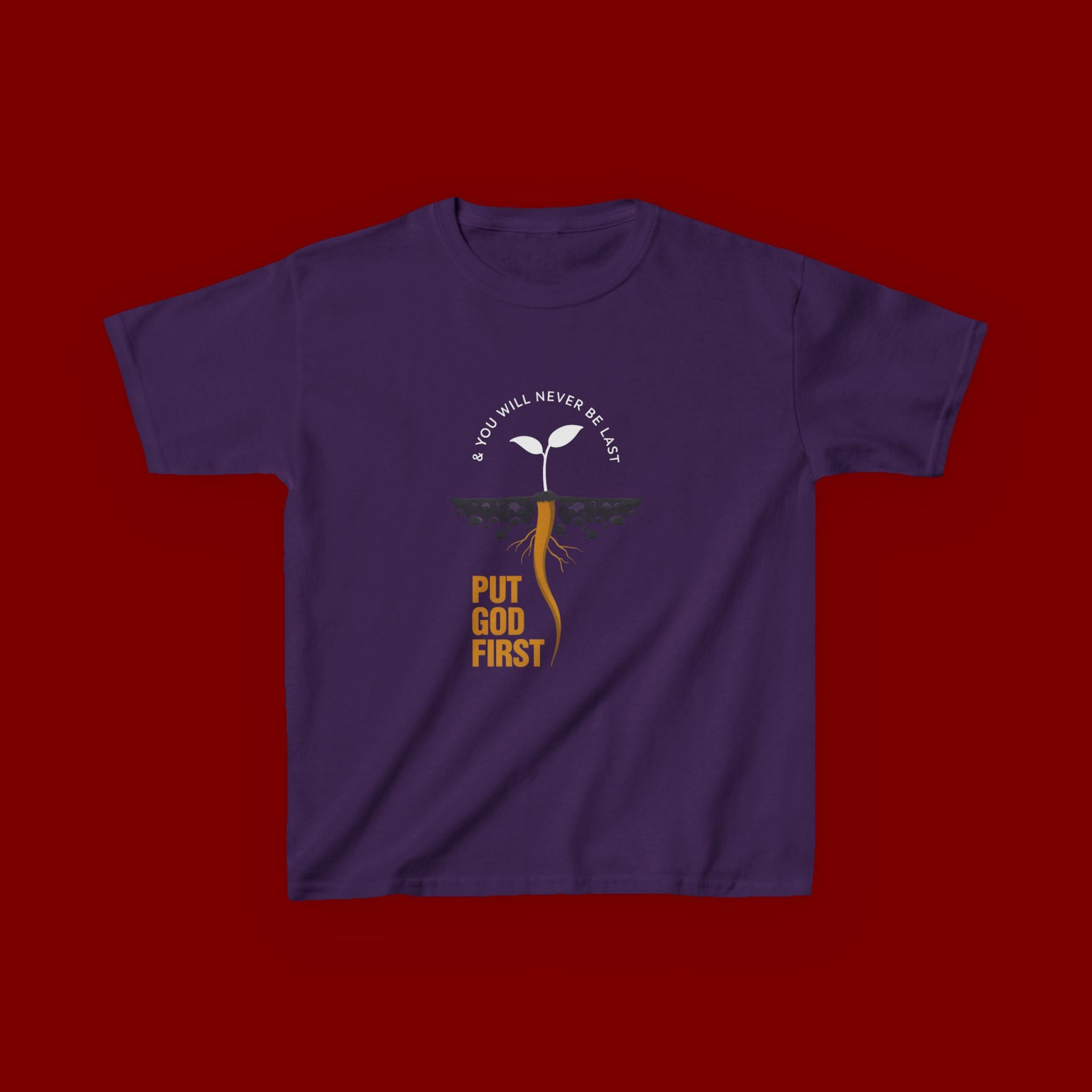 Kids T‑Shirt — 'Put God First' Religious Sprout Graphic Tee (Christian Youth)