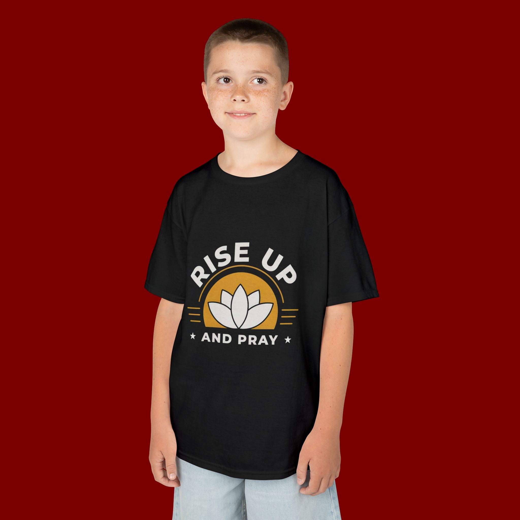 Kids T-Shirt - "Rise Up and Pray" Inspirational Christian Tee for Children