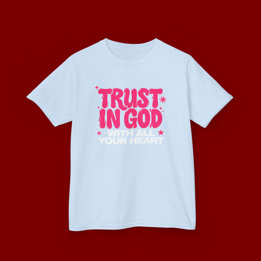 Kids Tee — "Trust in God" Pink Faith Graphic Shirt