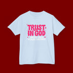 Kids Tee — "Trust in God" Pink Faith Graphic Shirt