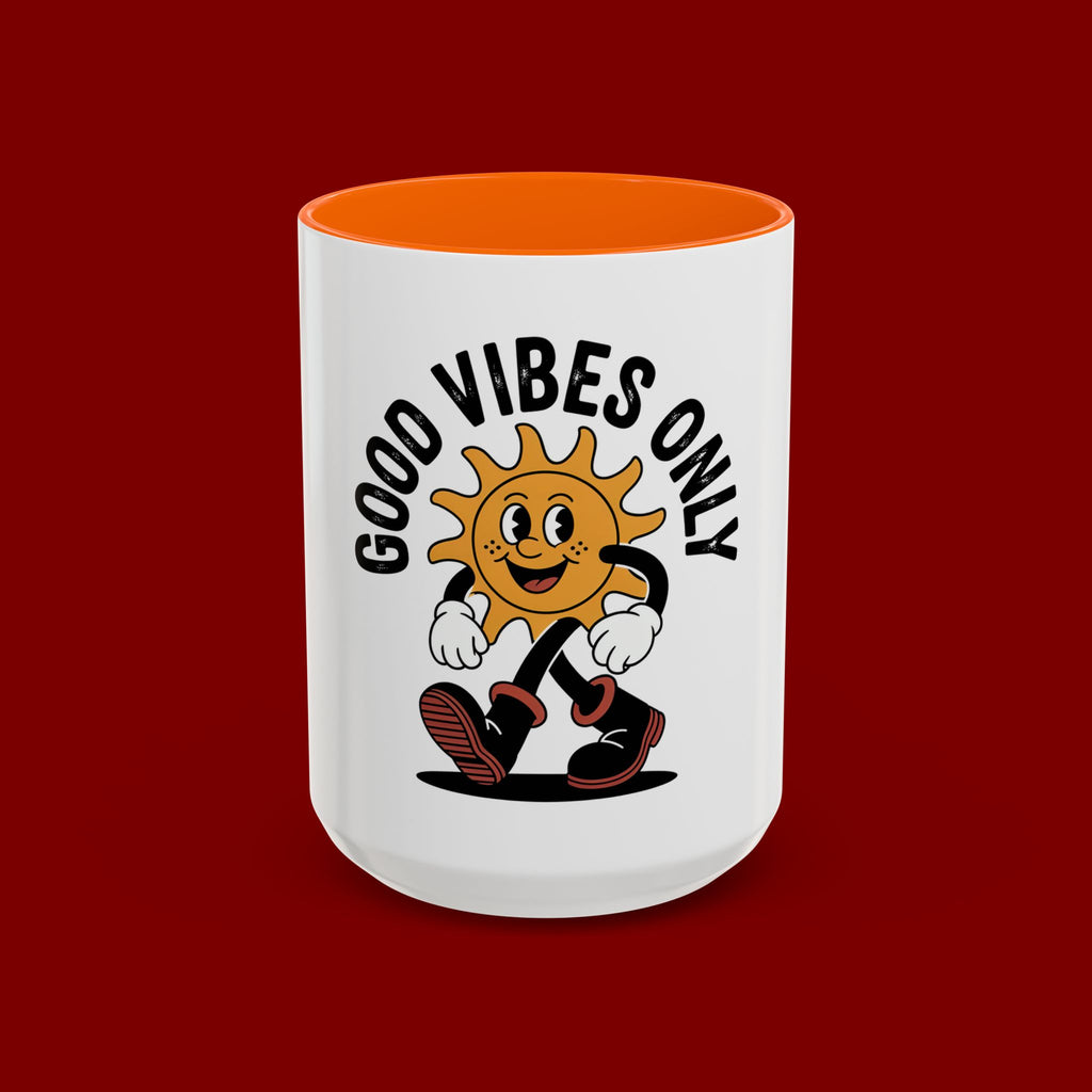 Good Vibes Only Coffee Mug - Retro Sun Cartoon Accent Mug (11/15oz)