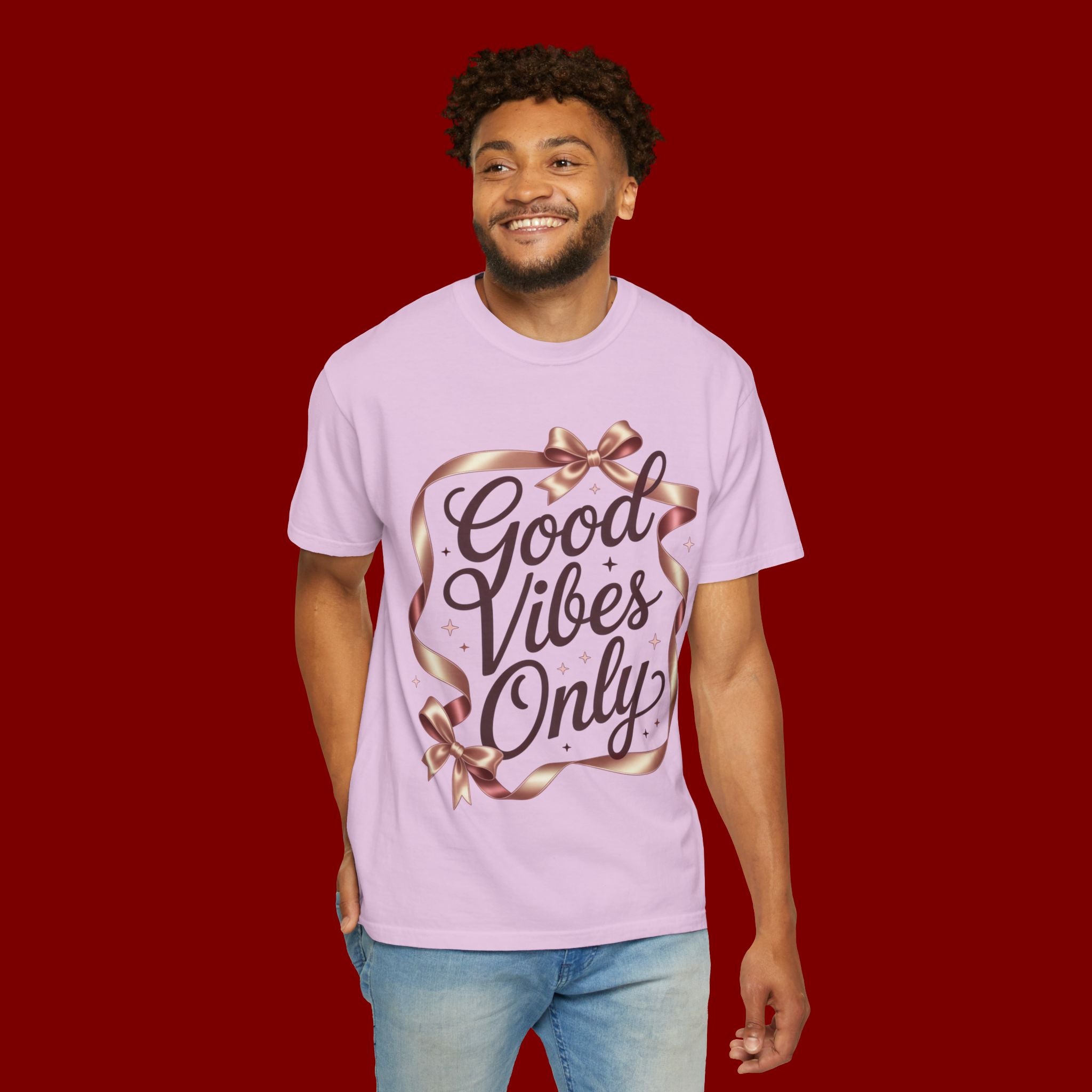 Good Vibes Only T-Shirt — Positive Message Graphic Tee with Ribbon Design