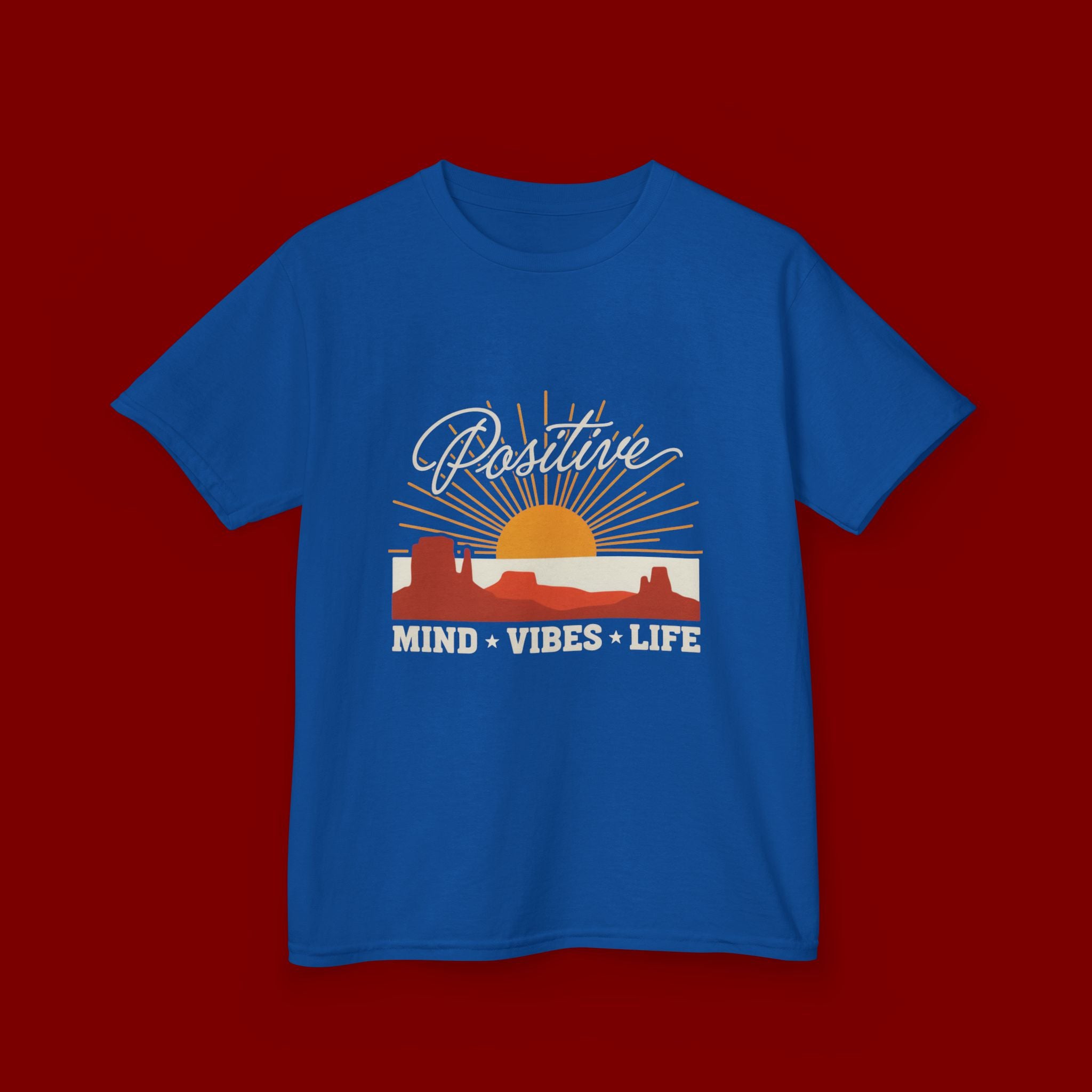 Kids T-Shirt - "Positive" Retro Sunrise Tee (Mind • Vibes • Life)