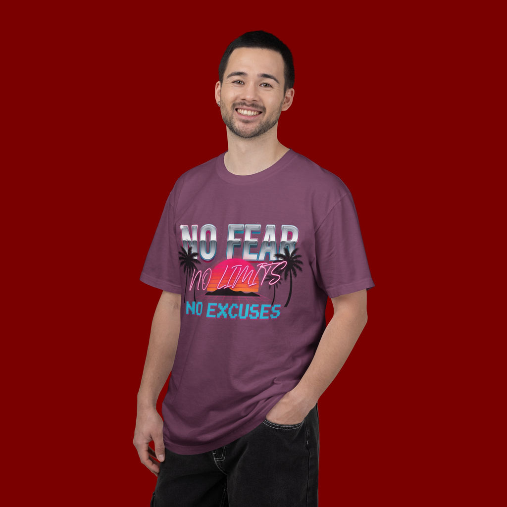 No Fear, No Excuses T-Shirt — Retro Sunset Palm Graphic Tee