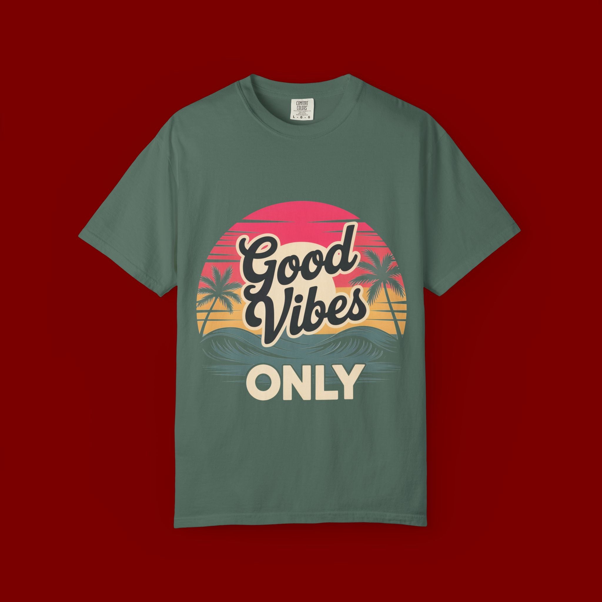 Good Vibes Only T-Shirt — Retro Sunset Palm Tee