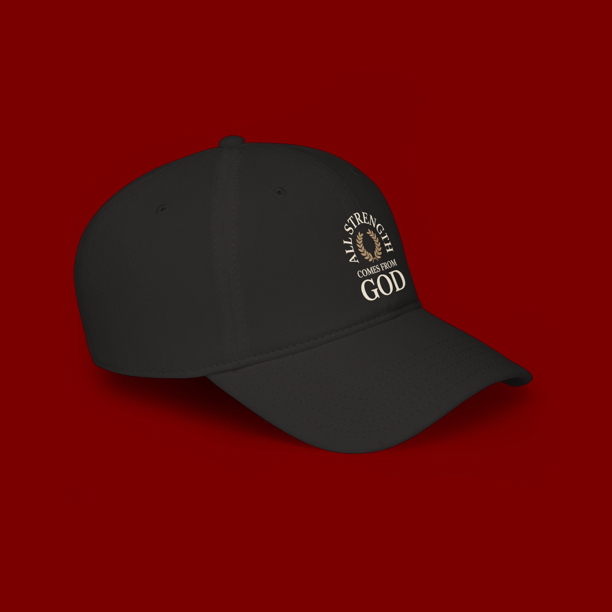 Baseball Cap — "All Strength Comes From God" Embroidered Faith Hat
