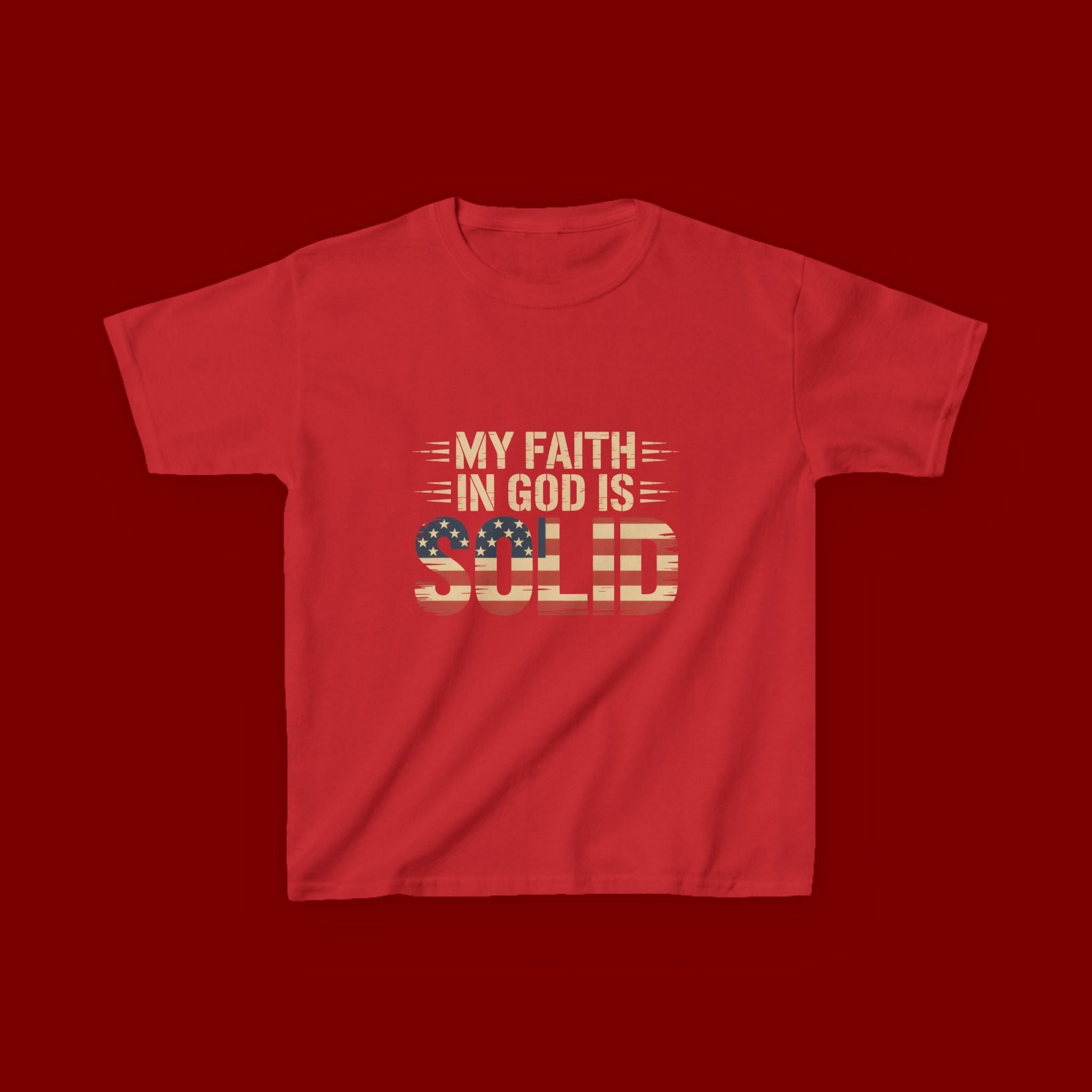 Kids Tee — "My Faith in God is Solid" Patriotic Christian T-Shirt