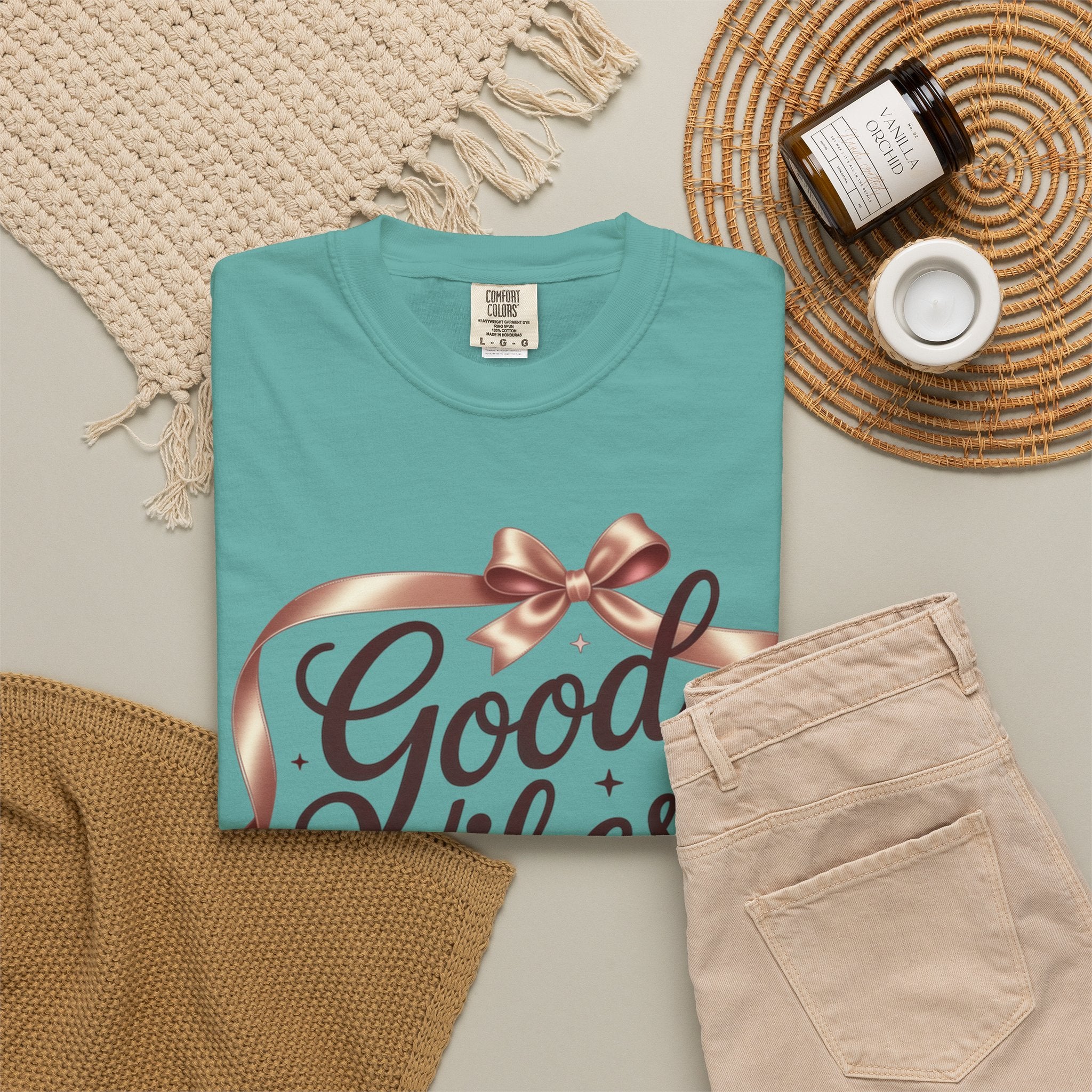 Good Vibes Only T-Shirt — Positive Message Graphic Tee with Ribbon Design