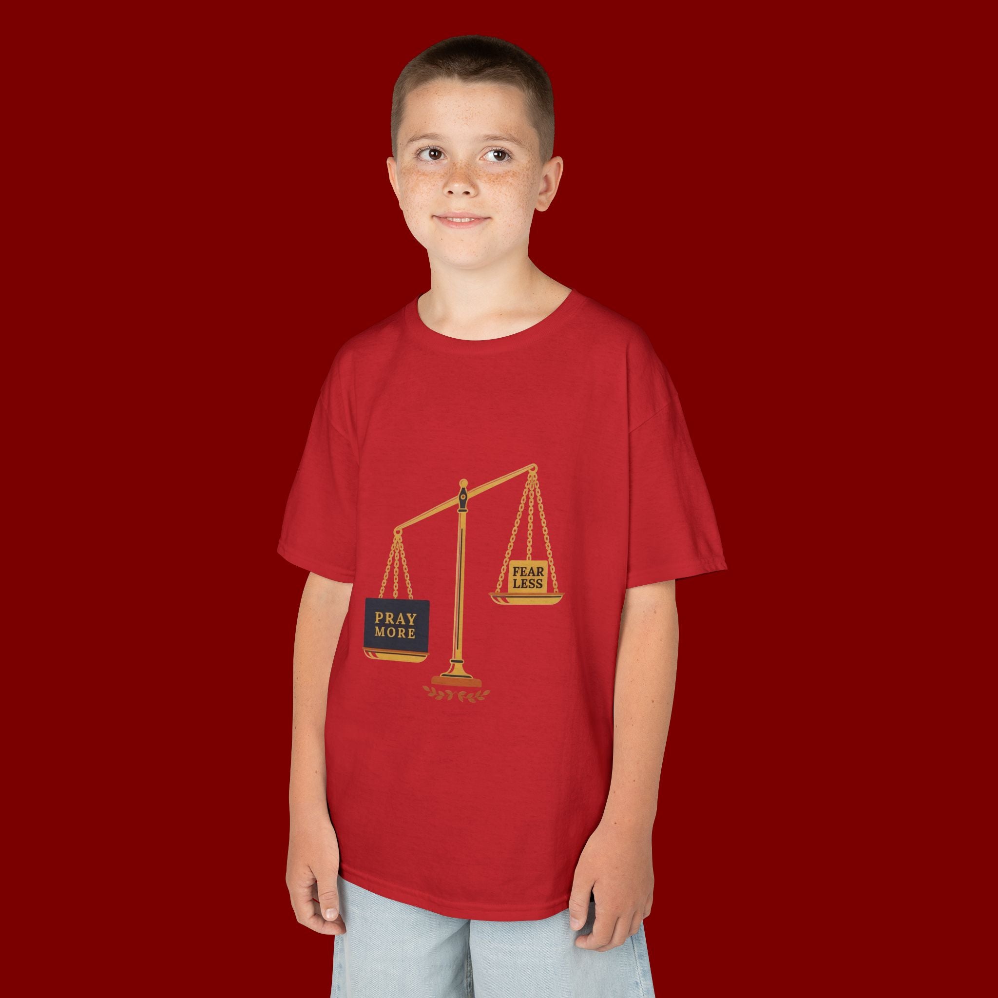 Kids Tee — Scales Design with 'Pray More' & 'Fear Less' Inspirational Graphic