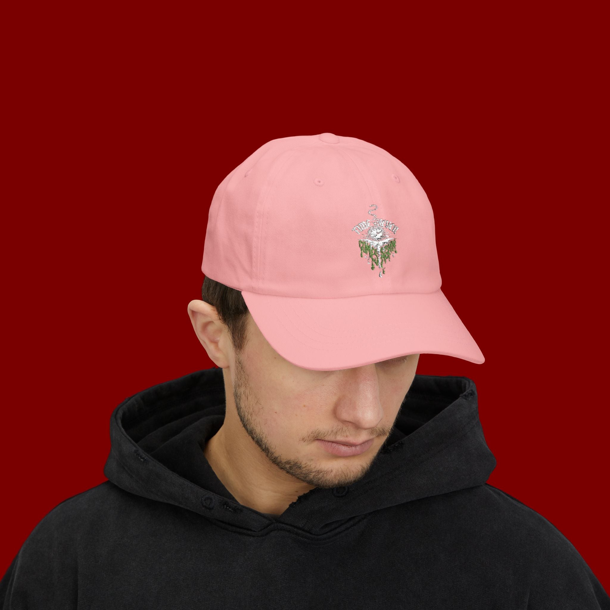 Dad Cap — Minimal Green Plant Drip Embroidered Hat